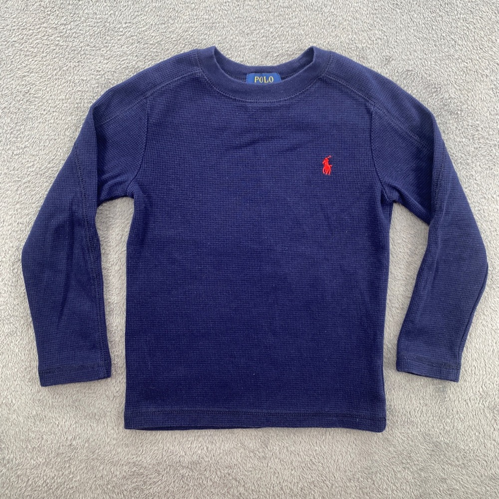 Polo Ralph Lauren Waffle Knit Thermal Kids 4/4T Navy Blue Long Sleeve Shirt